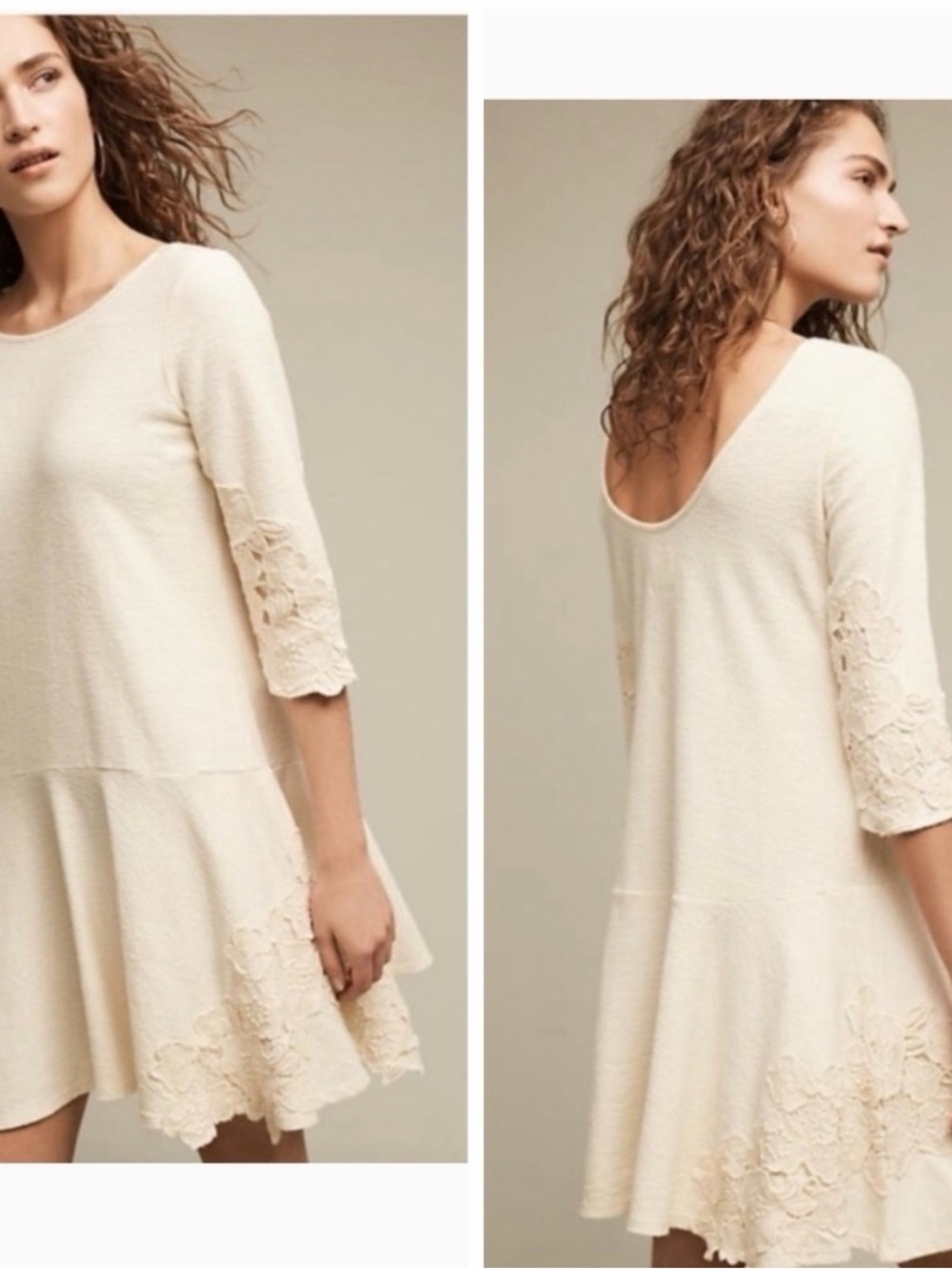 Maeve Cream Lace-Trim Scoop-Back Tunic Top